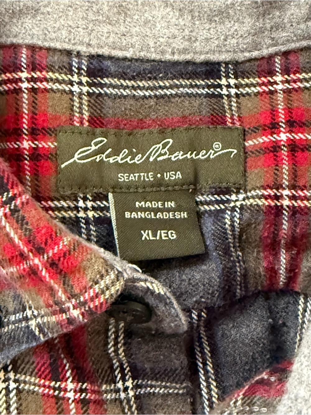 Eddie Bauer Men's Red & Gray Plaid Flannel Shirt - Picture 2 of 5